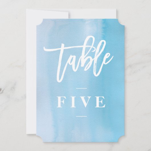 青い水彩画の結婚式テーブルナンバー 招待状 (正面)