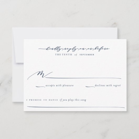 青い水彩画の結婚式招待状の続き 招待状 (正面)