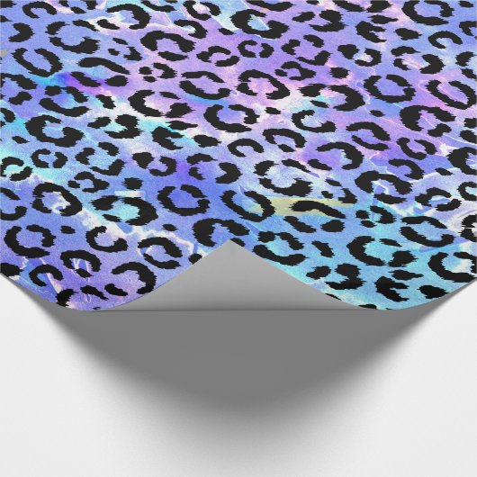 青い水彩画の背景の黒いヒョウのプリント ラッピングペーパー (角)
