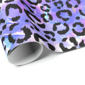 青い水彩画の背景の黒いヒョウのプリント ラッピングペーパー (ロールコーナー)