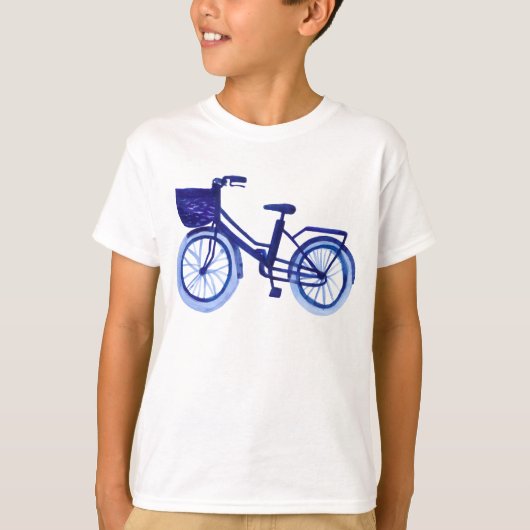 青い水彩画の自転車 Tシャツ (正面)