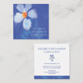 青い水彩画の花の花柄のプロフェッショナル スクエア名刺 (正面/裏面)