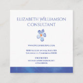 青い水彩画の花の花柄のプロフェッショナル スクエア名刺 (裏面)