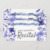 青い水彩画の花の音楽発表会 招待状 (正面/裏面)