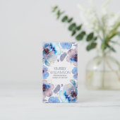 青い水彩画の花のBohoの羽のリース 名刺 (スタンド正面)