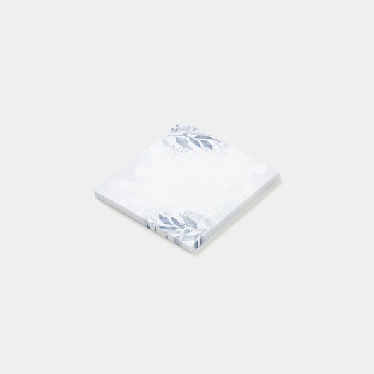 青い水彩画の葉と花の植物学的な結婚式 ポストイット (アングル)