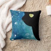 青い水彩画の装飾用クッションの美しい黒猫 クッション (ブランケット)