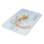 青い水彩画の金の鯉の魚のオーダーメイド バスマット (アングル)