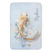 青い水彩画の金の鯉の魚のオーダーメイド バスマット (正面縦)