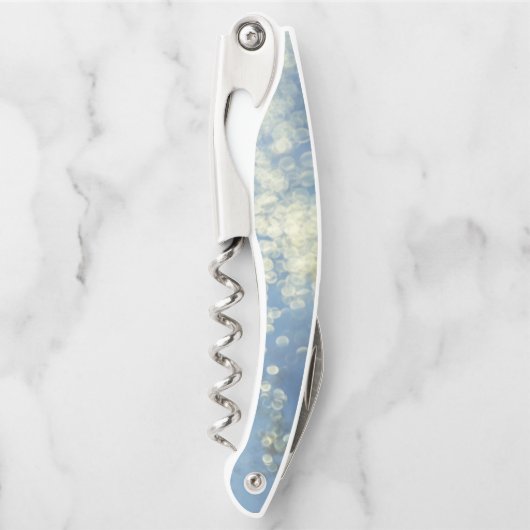 青い水彩画の金ゴールドのグリッターのアートで抽象的な魅力 ソムリエナイフ (正面)