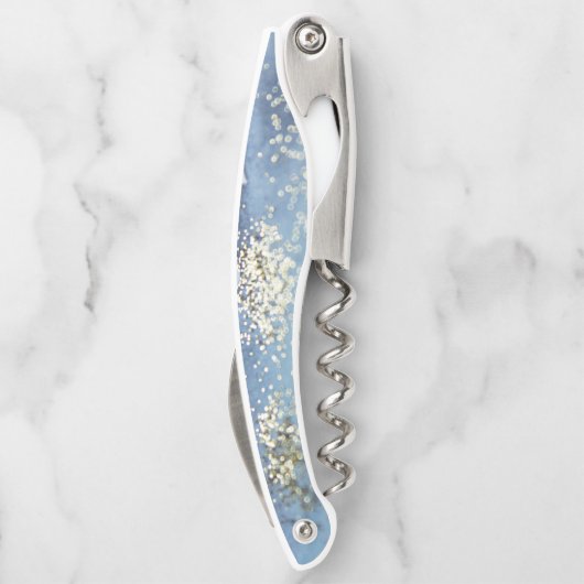 青い水彩画の金ゴールドのグリッターのアートで抽象的な魅力 ソムリエナイフ (裏面)