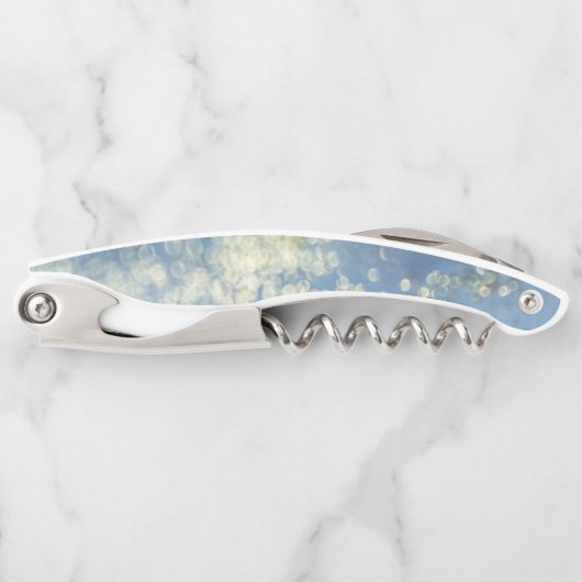 青い水彩画の金ゴールドのグリッターのアートで抽象的な魅力 ソムリエナイフ (正面)