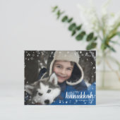 青い水彩画の降雪のハヌカーの休日の写真 シーズンポストカード (スタンド正面)