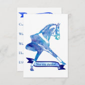 青い水彩画の馬場馬術の馬 サンキューカード (正面/裏面)