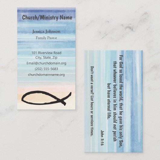青い水彩画の魚教会大臣の名刺 名刺 (正面/裏面)