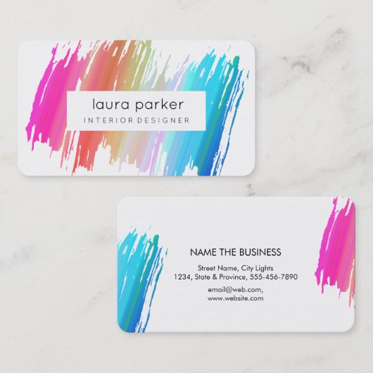 青い水彩画の（ばちゃばちゃ）跳ねるのエレガントで抽象的なモダン 名刺 (正面/裏面)