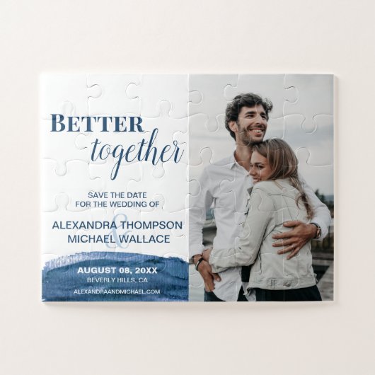 青い水彩画の「Better Together」写真パズル ジグソーパズル (横)