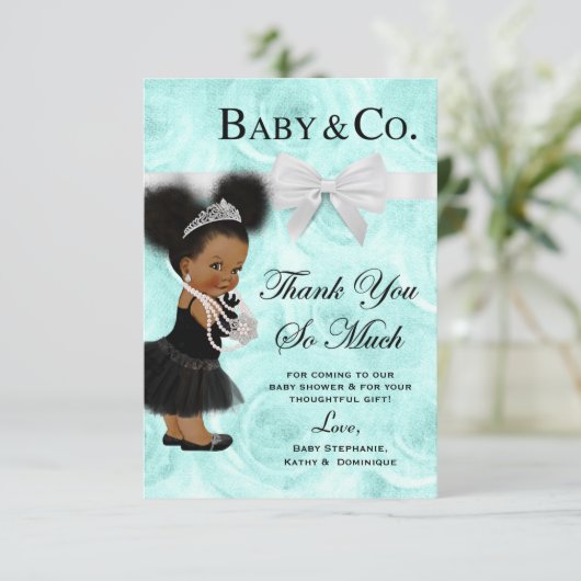 青い水彩画はベビーシャワー感謝していしています サンキューカード (スタンド正面)