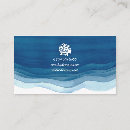 青い水彩画は美容師のモダンな会合を振ります 名刺 (裏面)