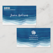 青い水彩画は美容師のモダンな会合を振ります 名刺 (正面/裏面)