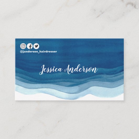 青い水彩画は美容師のモダンな会合を振ります 名刺 (正面)
