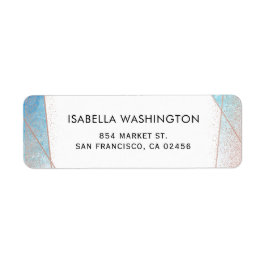 青い水彩画及びばら色の金ゴールドの幾何学的な結婚式 ラベル