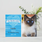青い水彩画猫のハートペット写真の発表 案内状 (スタンド正面)
