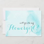 青い水彩画 | あなたは私のフラワーガールになってくれる？ 招待状 (正面)
