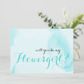 青い水彩画 | あなたは私のフラワーガールになってくれる？ 招待状 (スタンド正面)
