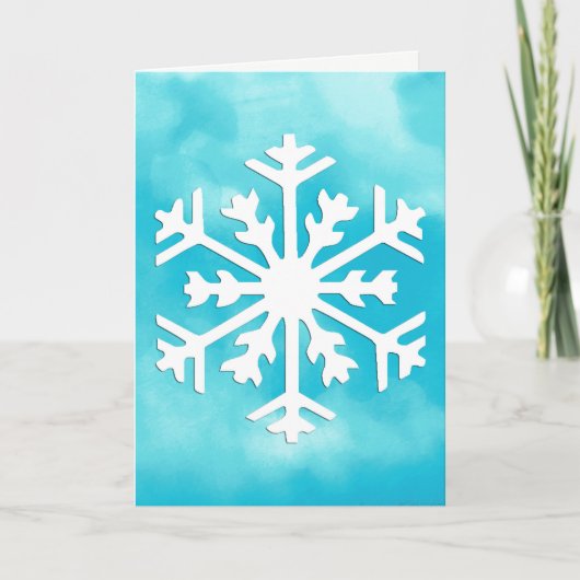 青い水彩背景に白い雪の結晶 シーズンカード (正面)