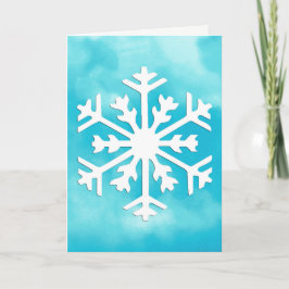 青い水彩背景に白い雪の結晶 シーズンカード