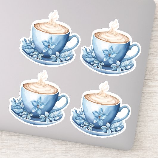 青い水彩色のコーヒーカップ2 シール (詳細)
