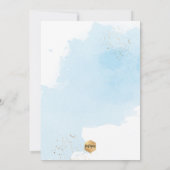 青い水彩色金ゴールド洗礼+第1誕生日 招待状 (裏面)