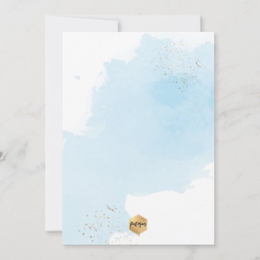 青い水彩色金ゴールド洗礼+第1誕生日 招待状 (裏面)