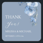 青い水彩花のウェディングサンクススクエアS スクエアシール<br><div class="desc">上質な青い水彩花のウェディングサンクスステッカー</div>