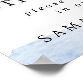 青い水彩花のウェディングフォトブース看板 ポスター (角)