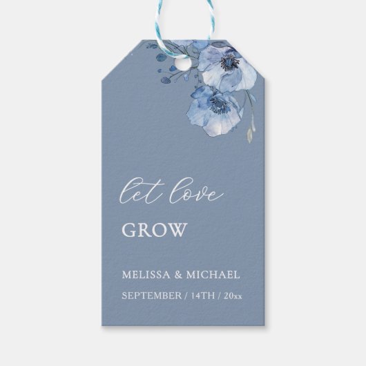 青い水彩花のウェディング感謝祭 ギフトタグ (正面)