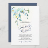 青い水彩花のウェディング招待状 (正面/裏面)