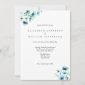 青い水彩花のエレガントなフォーマルウェディング 招待状 (正面)