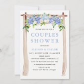 青い水彩花のハイドランジア カップルシャワー 招待状 (正面)