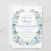 青い水彩花のリース　ボヘミアンスタイルのウェディングシャワー 招待状 (正面)