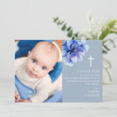青い水彩花の写真　洗礼　キリスト洗礼 サンキューカード (スタンド正面)