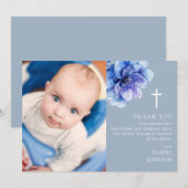 青い水彩花の写真　洗礼　キリスト洗礼 サンキューカード (正面/裏面)