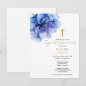 青い水彩花の確認招待状 現代的でエレガント ポストカード (正面/裏面)