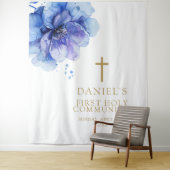青い水彩花の聖体拝領の背景 タペストリー (インサイチュ)