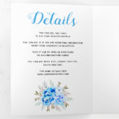 青い水彩花の花束 ウェディングフォト 三つ折り招待状 (内部最初)