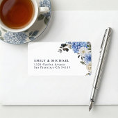 青い水彩花の返信先ラベル ラベル