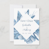 青い水彩花フレーム セーブザデート (正面)