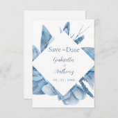 青い水彩花フレーム セーブザデート (正面/裏面)