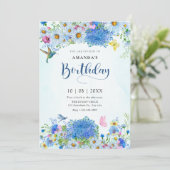 青い水彩花園の誕生日 招待状 (スタンド正面)